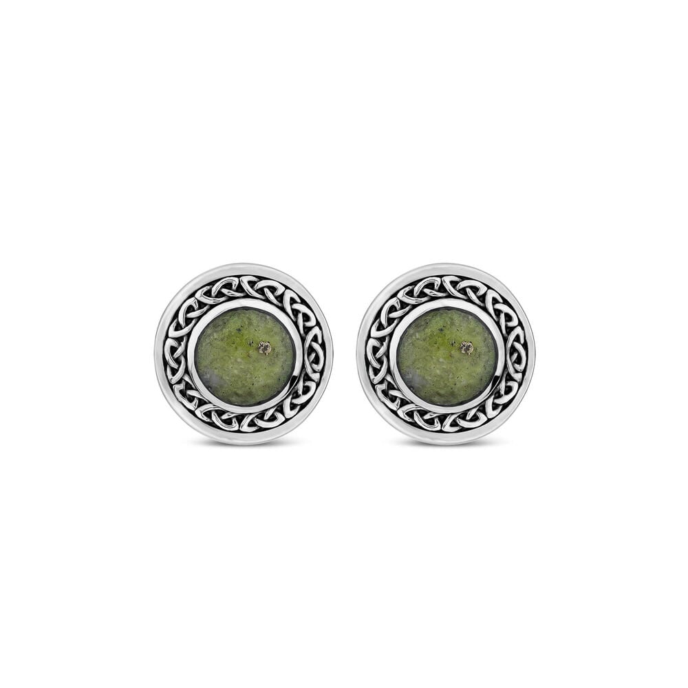 Silver Connemara Marble Celtic Stud Earrings image number 0