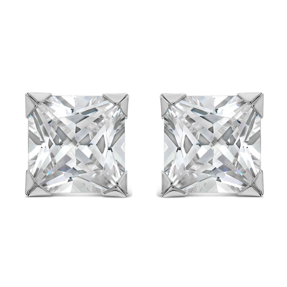 9ct White Gold 8MM Princess Cut Cubic Zirconia Stud Earrings