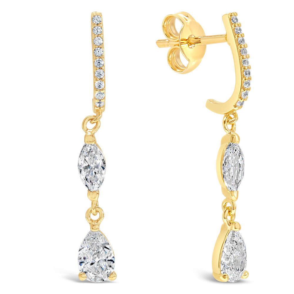 9ct Gold Cubic Zirconia Hoop Drop Earrings