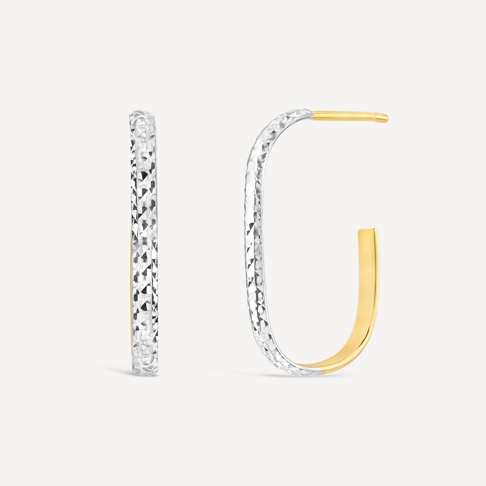 9ct Two Colours Gold Diamond Cut Hoop Earrings