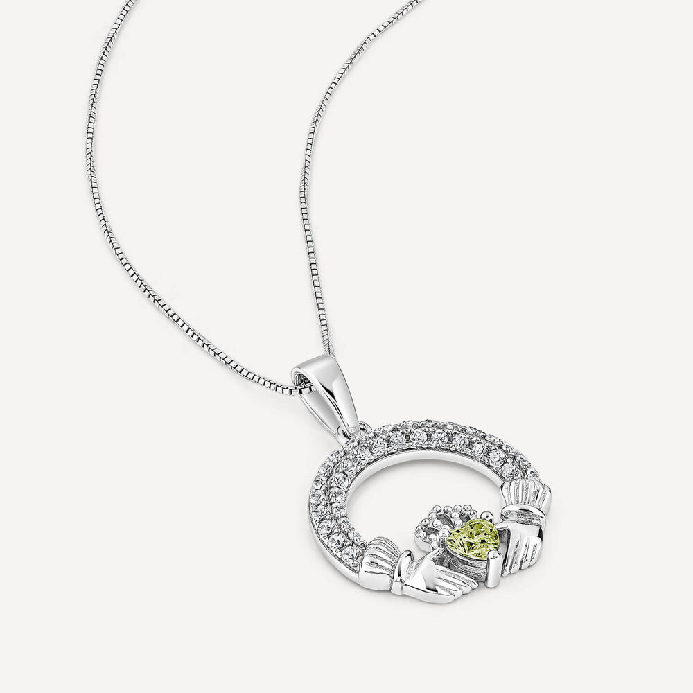 Sterling Silver August Birthstone Pave Cubic Zirconia Claddagh Pendant image number 3