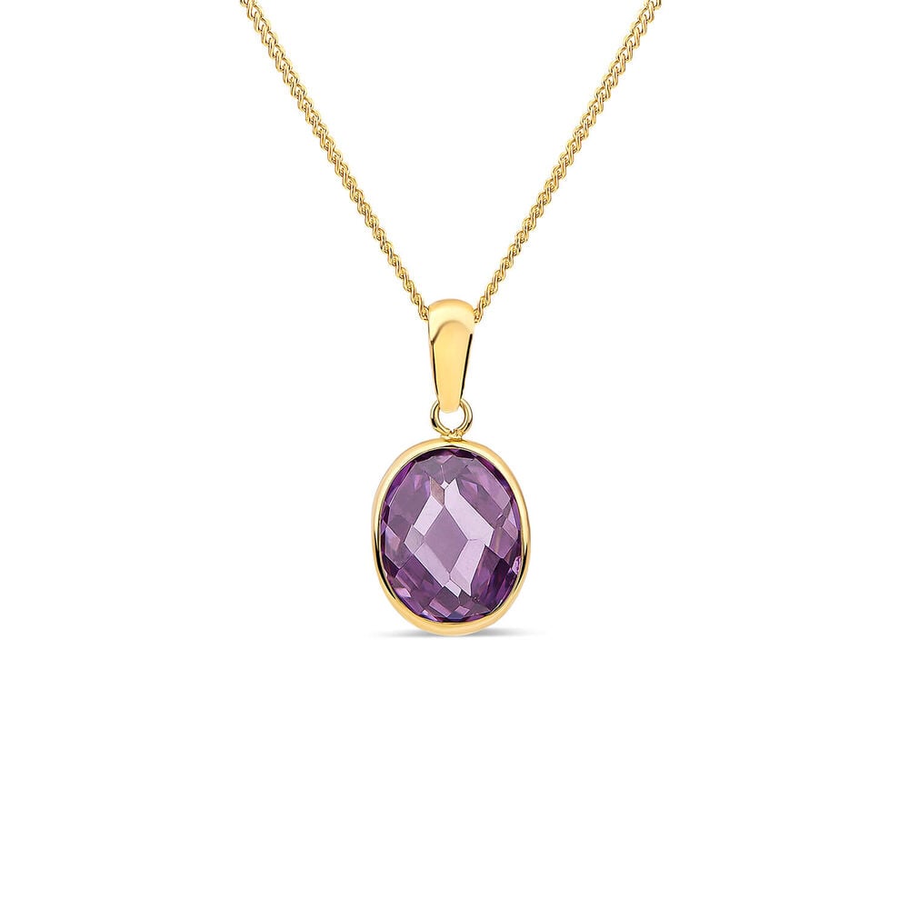 9ct Yellow Gold Purple Oval Cubic Zirconia Pendant