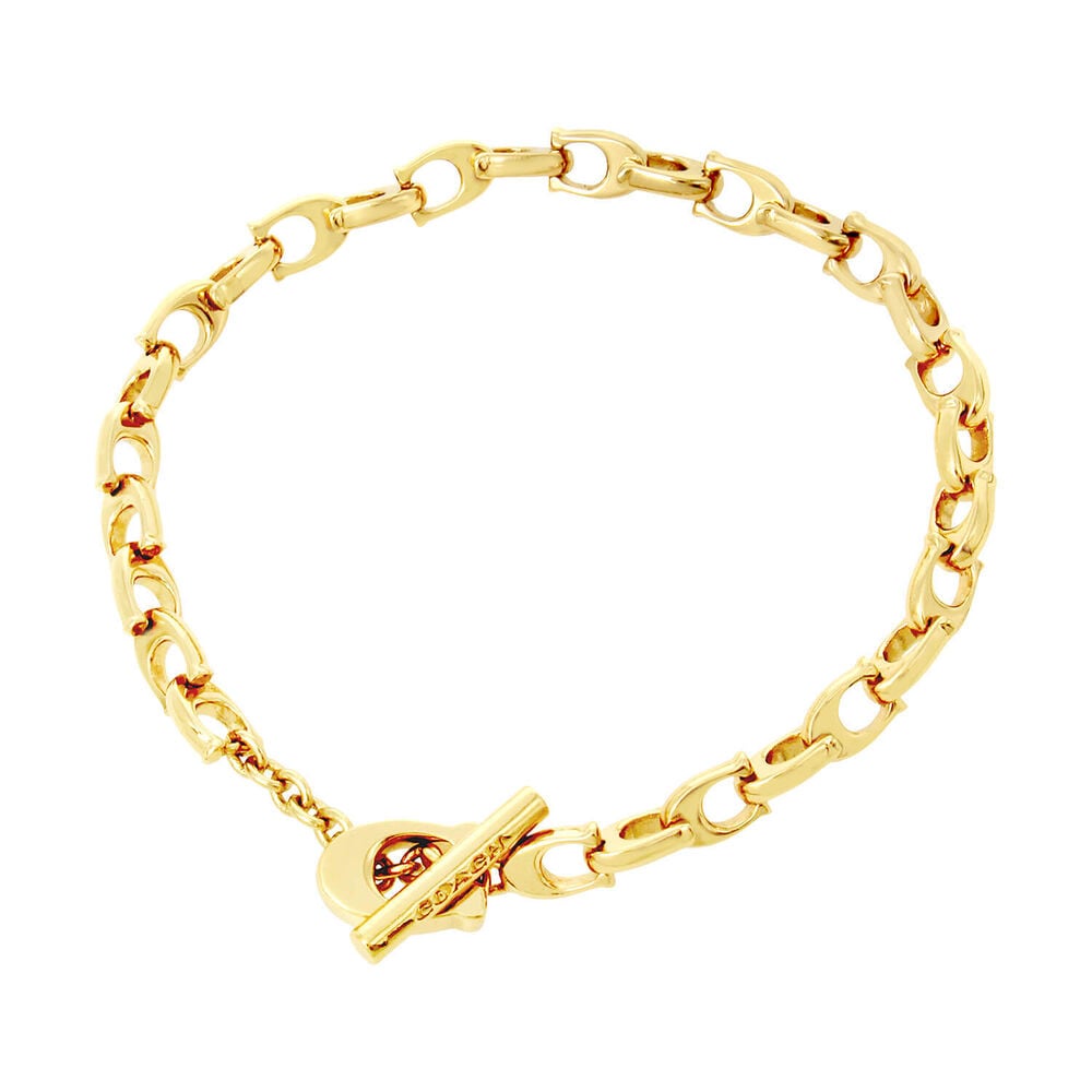 Coach Gold Tone Brass Signature Link Bracelet