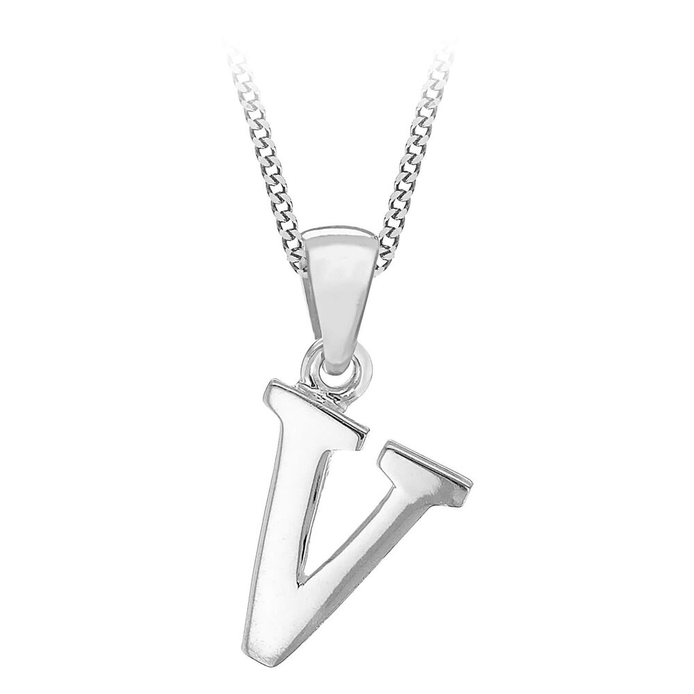 Sterling Silver Block Initial V Pendant image number 0