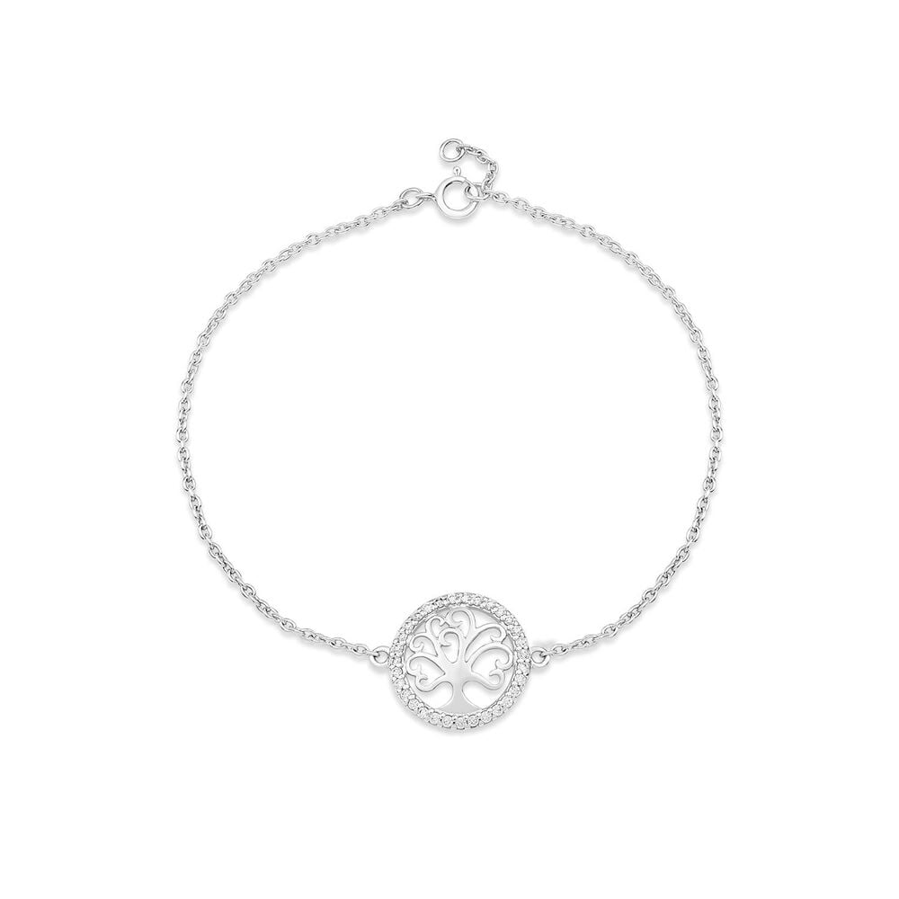 Sterling Silver Cubic Zirconia Tree of Life Chain Bracelet