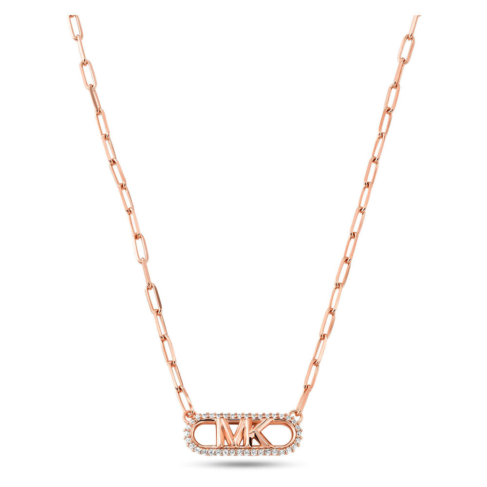 Michael Kors Statement Cubic Zirconia Logo 14ct Rose Gold Plated Chain Link Necklace