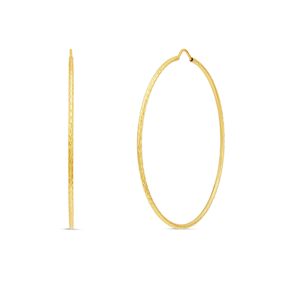 9ct Yellow Gold Diamond Cut 50mm Hoop Earrings image number 0