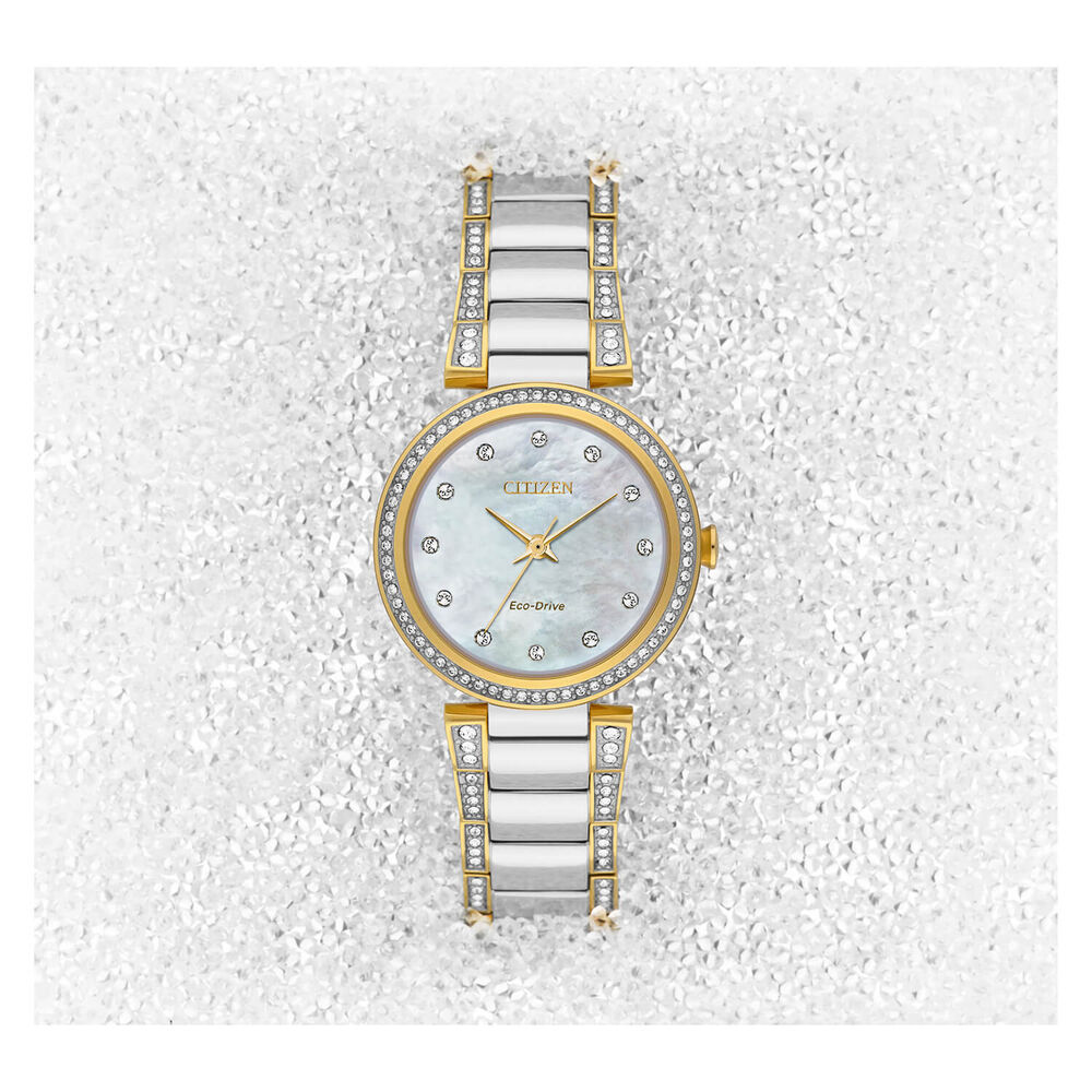 Citizen Eco Drive Two Tone Stainless Steel Mother Of Pearl Silhouette Set Dial & Bracelet Watch image number 2