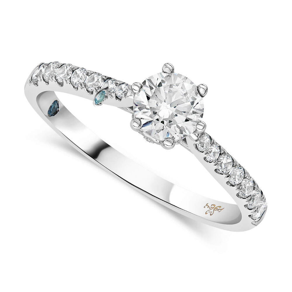 Kathy De Stafford 18ct White Gold 'Sasha' Diamond 6 Claw Solitaire & Pave Shoulders 0.75ct Ring