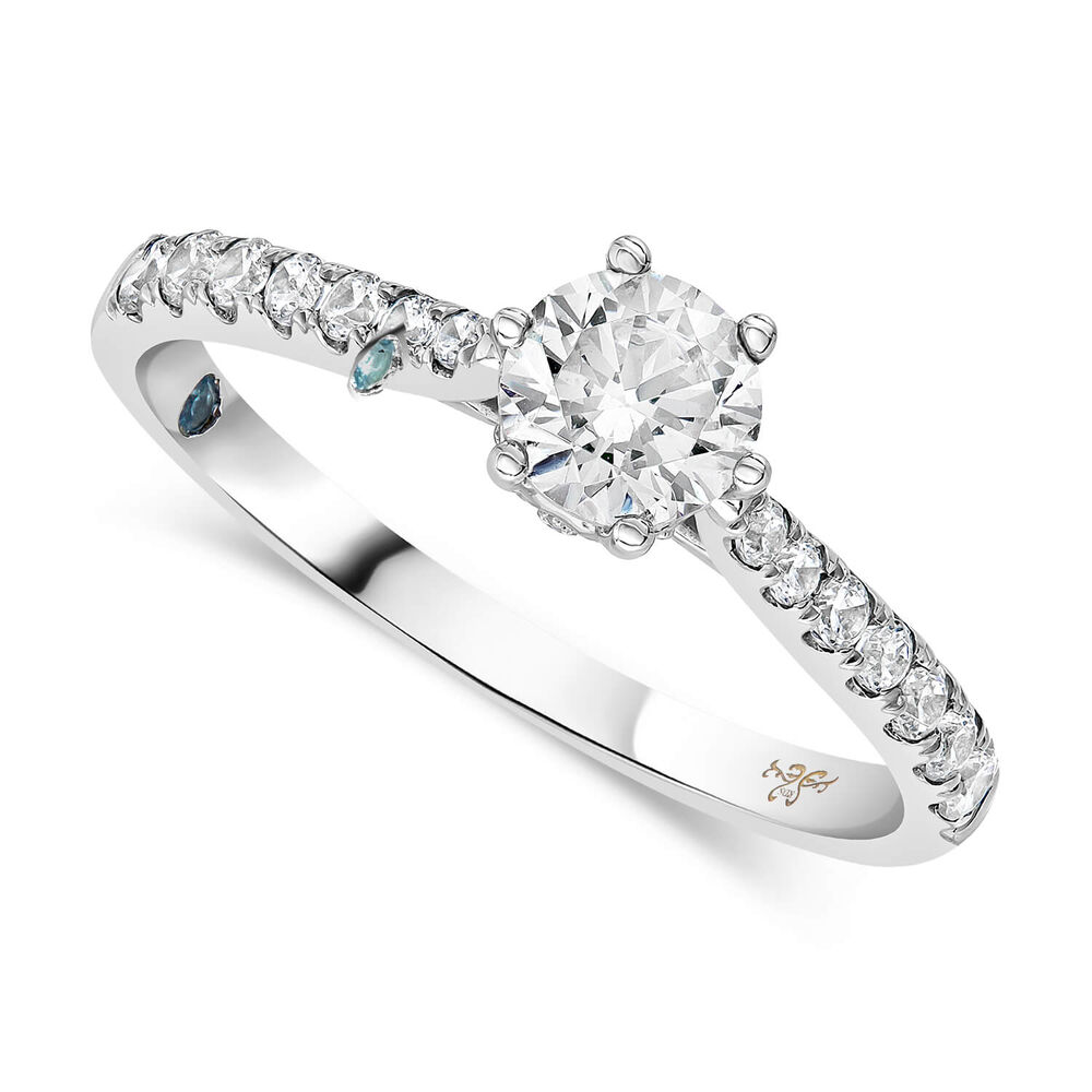 Kathy De Stafford 18ct White Gold ''Sasha'' Diamond 6 Claw Solitaire & Pave Shoulders 0.75ct Ring
