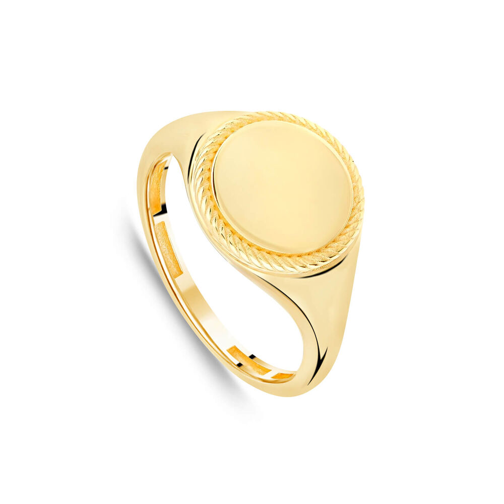 9ct Yellow Gold Round Rope Edge Signet Ring