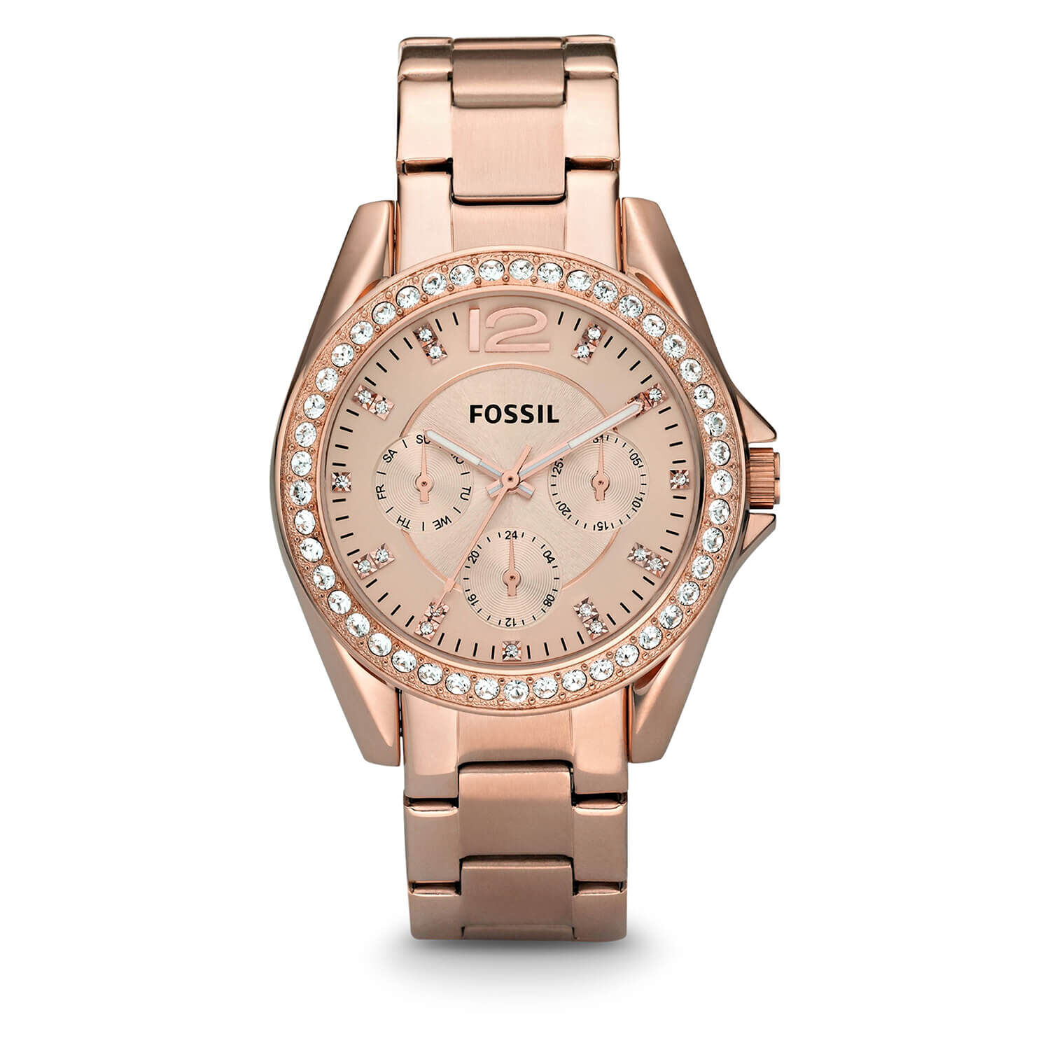 Fossil Riley Rose Dial Bezel Rose Gold Plated Bracelet Watch
