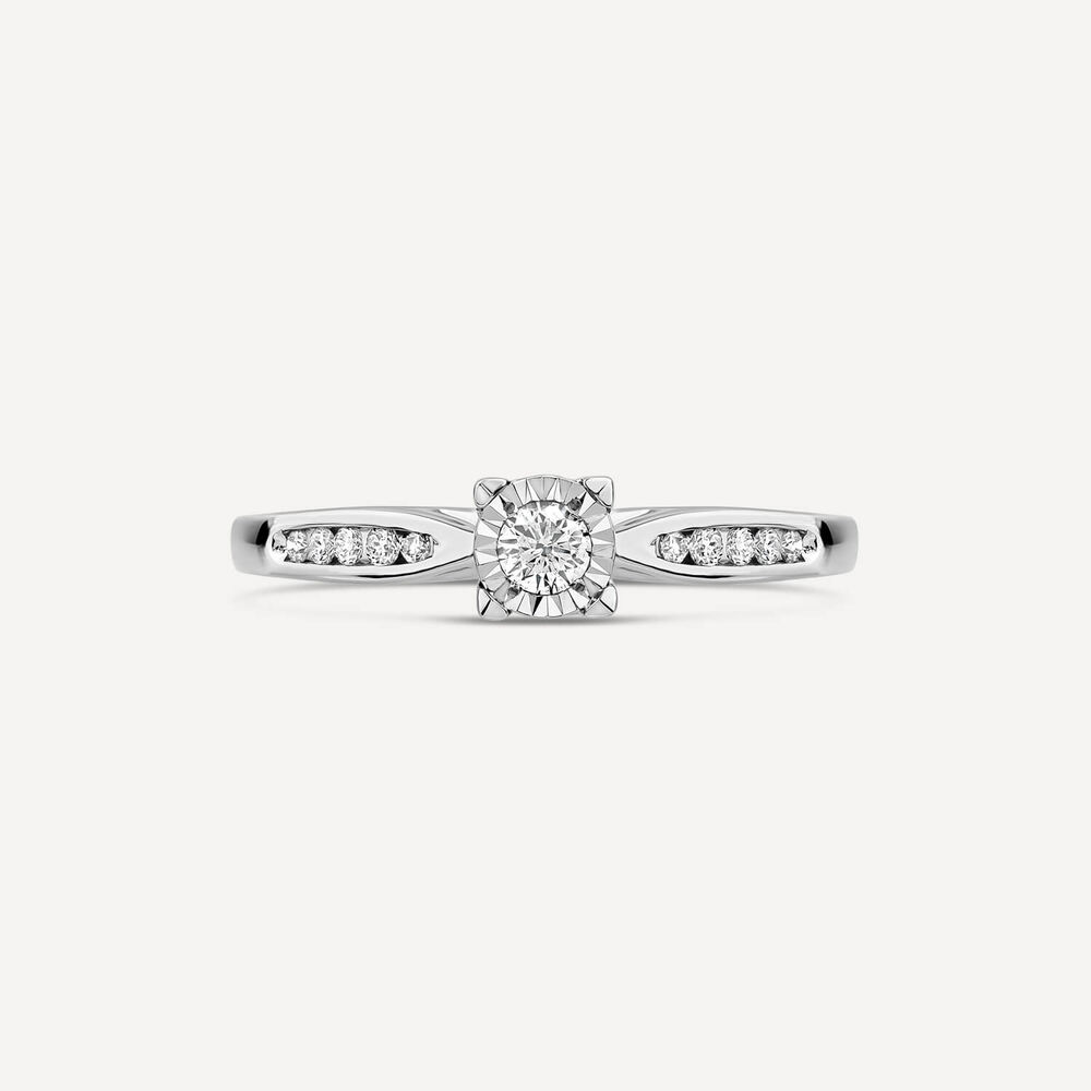 9ct White Gold Illusion Solitaire & Channel Set Shoulders 0.20ct Diamond Ring image number 1