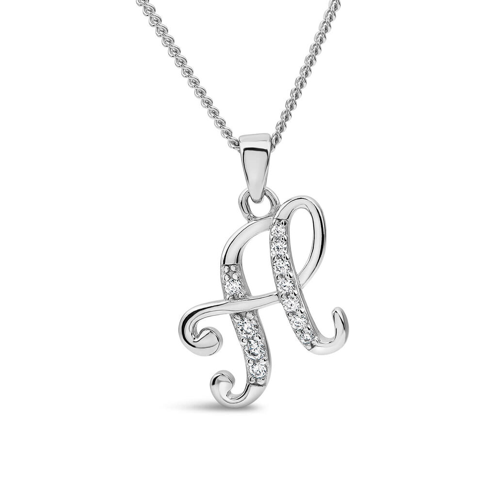 Sterling Silver Script Cubic Zirconia Initial H Pendant image number 0