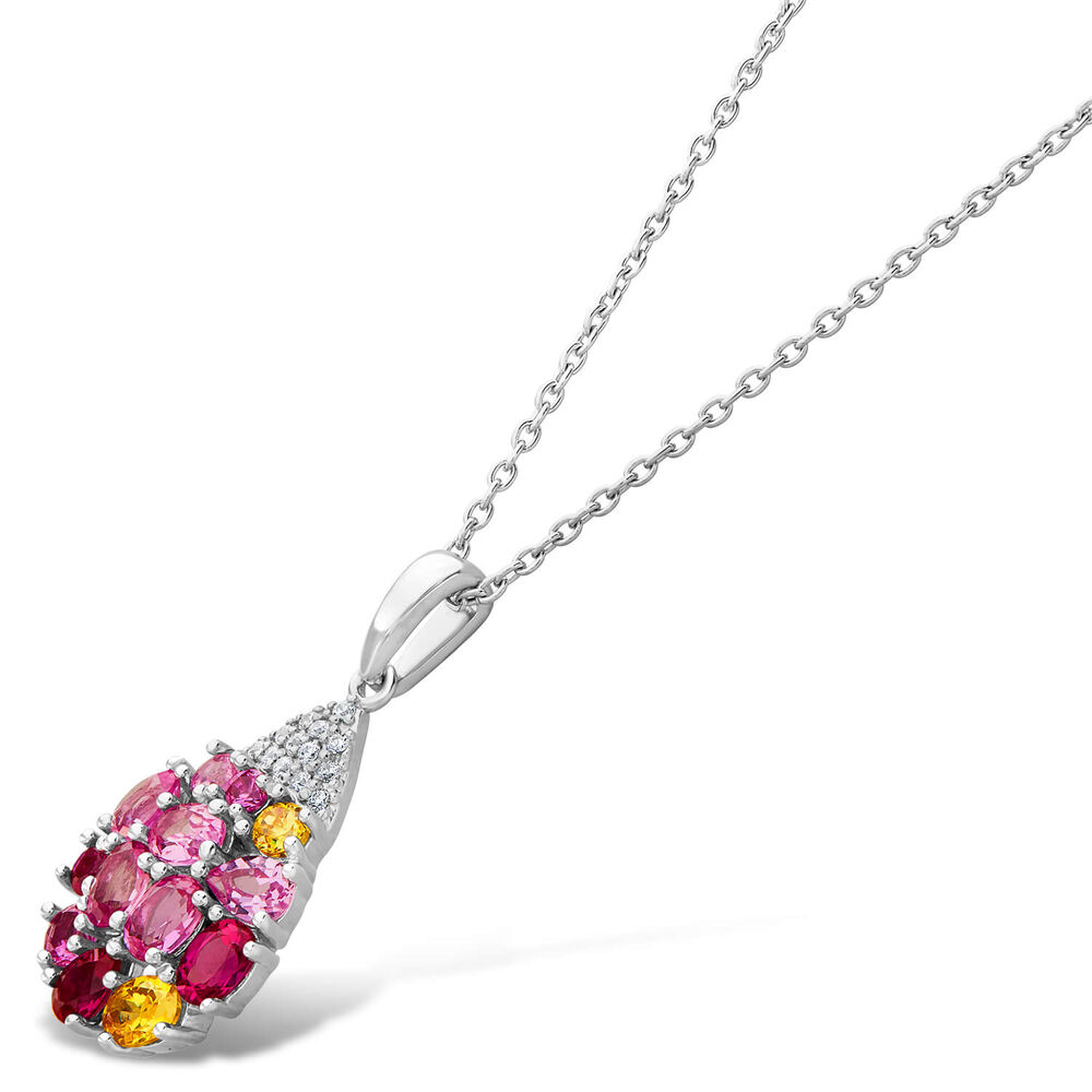 Sterling Silver Multicoloured Pear Pave Cubic Zirconia Top Pendant (Chain Included)