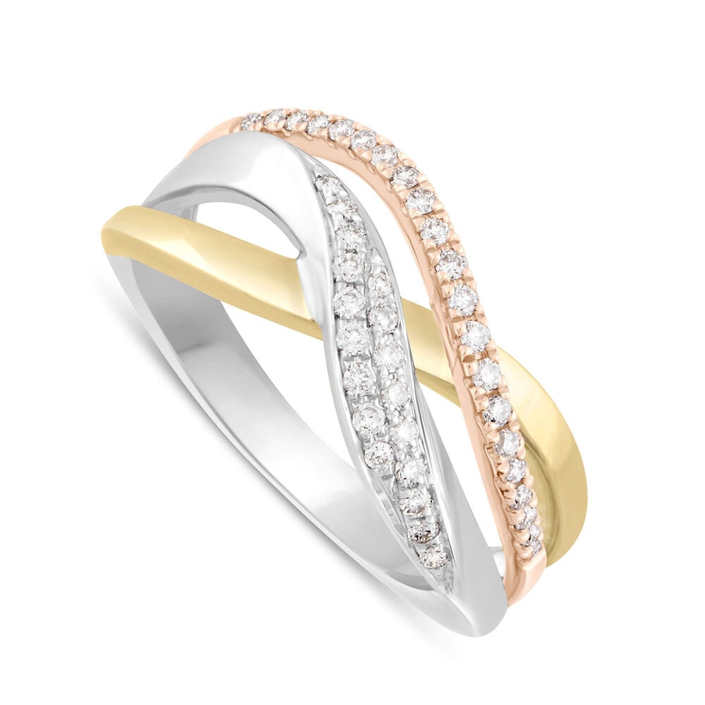 9ct Three Colour Gold 0.21ct Diamond Ring image number 0
