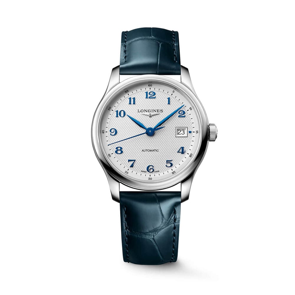 Longines Master Collection 39mm Silver Dial Blue Leather Strap Watch