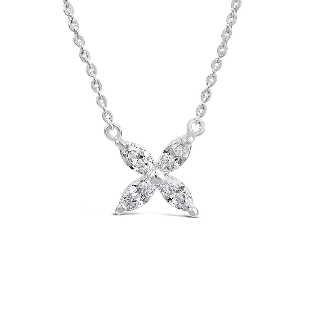 Sterling Silver Cubic Zirconia Flower Pendant Hammock Necklet image number 0