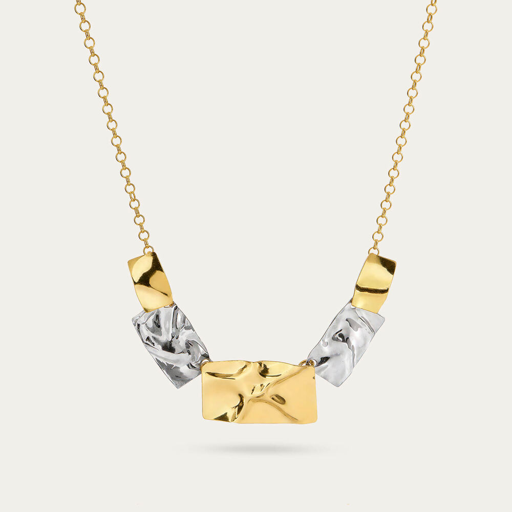 Yellow Gold Plated Sterling Silver Two Tone 5 Square Necklet