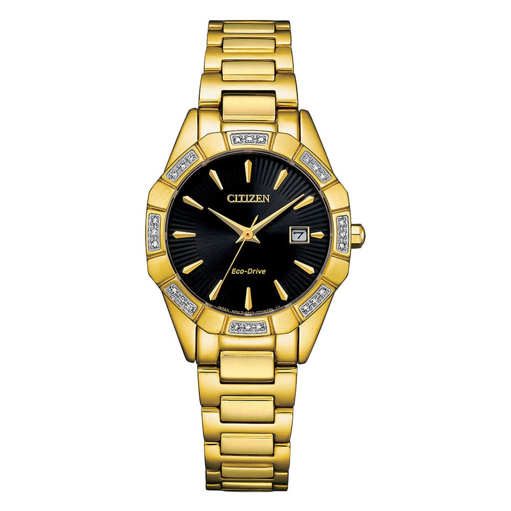 Citizen Eco Drive Octavia 28mm Black Dial Yellow Gold Case Watch image number 0