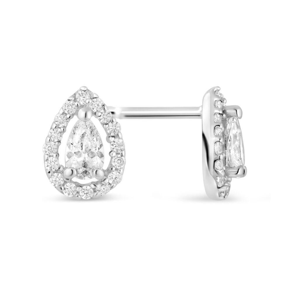 Sterling Silver Pear Cubic Zirconia Halo Cluster Stud Earrings image number 2