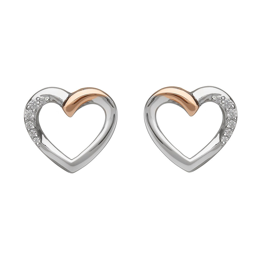 House of Lor 9ct Irish Rose Gold and Sterling Silver Heart Earrings