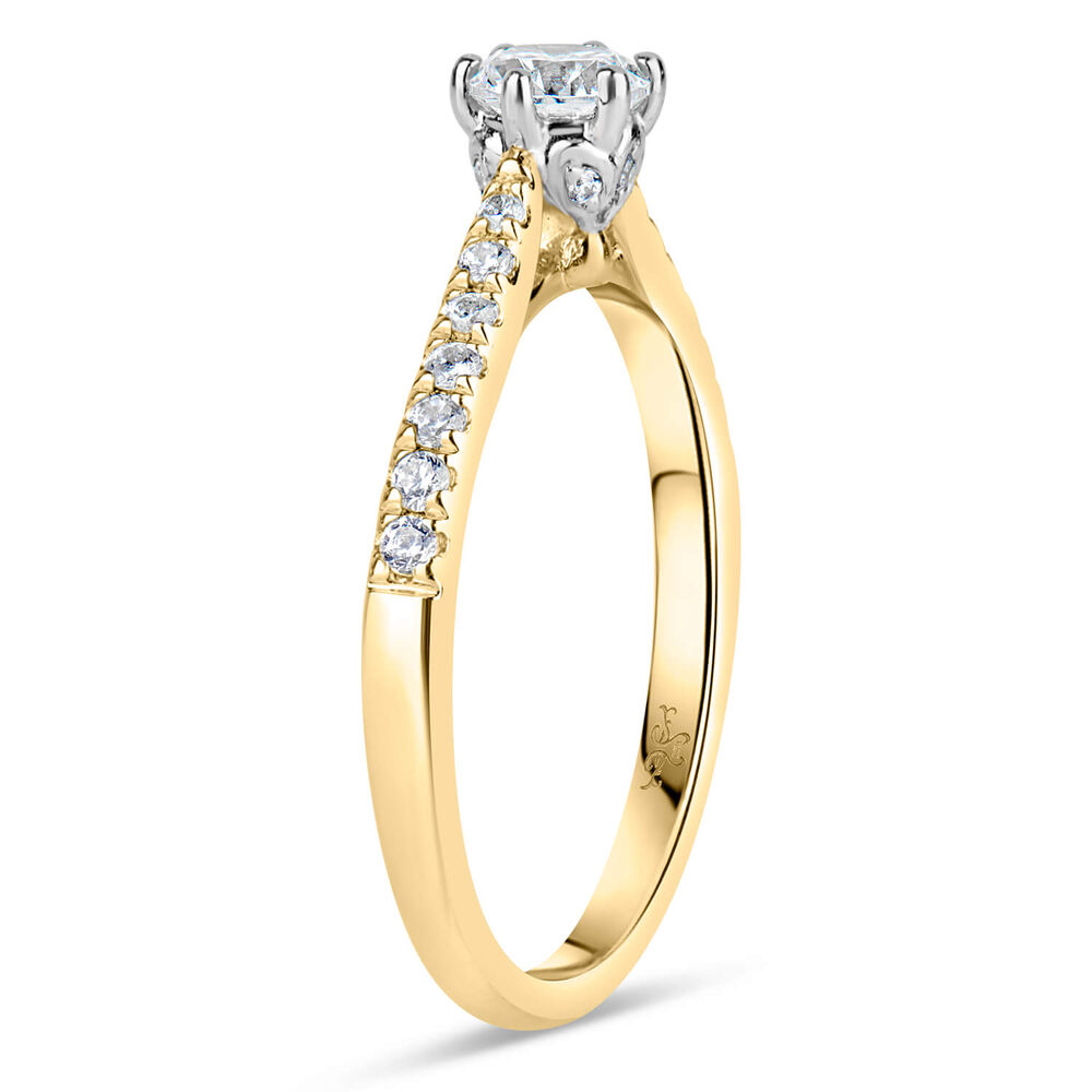 Kathy De Stafford 18ct Yellow Gold ''Simone'' 6 Stone Diamond Solitaire Diamond Shoulders  0.50ct Ring image number 3