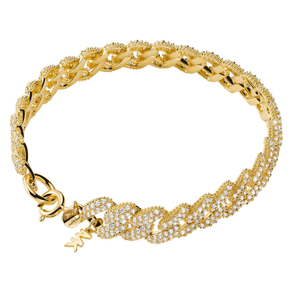 Michael Kors Yellow Gold Plated Statement Link Cubic Zirconia Chain Bracelet