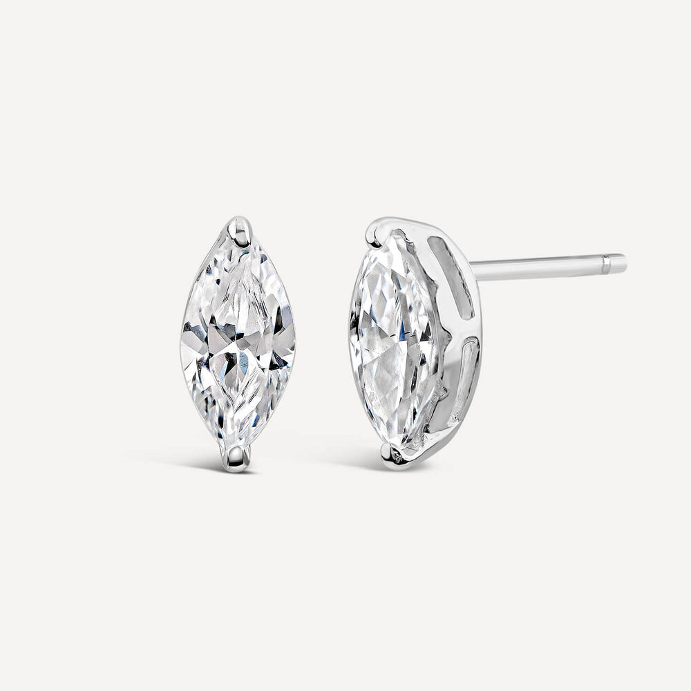 Sterling Silver Cubic Zirconia Marquise Stud Earrings image number 1