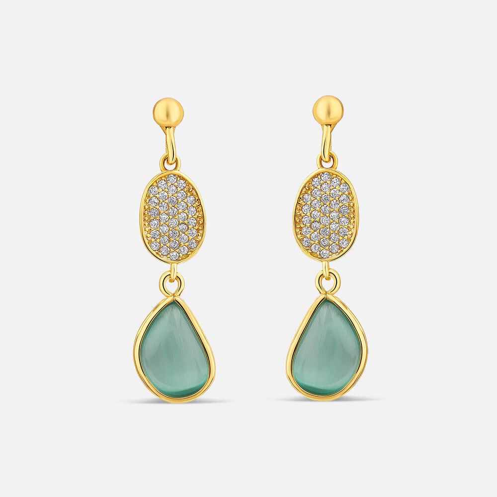 Yellow Gold Plated Vermeil Sterling Silver Pave Cubic Zirconia & Green Teardrop Drop Earrings