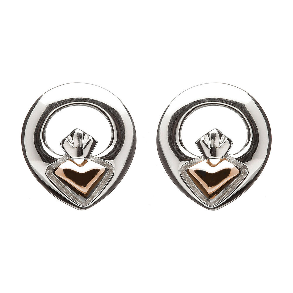 House of Lor 9ct Irish Gold and Sterling Silver Claddagh Stud Earrings image number 0