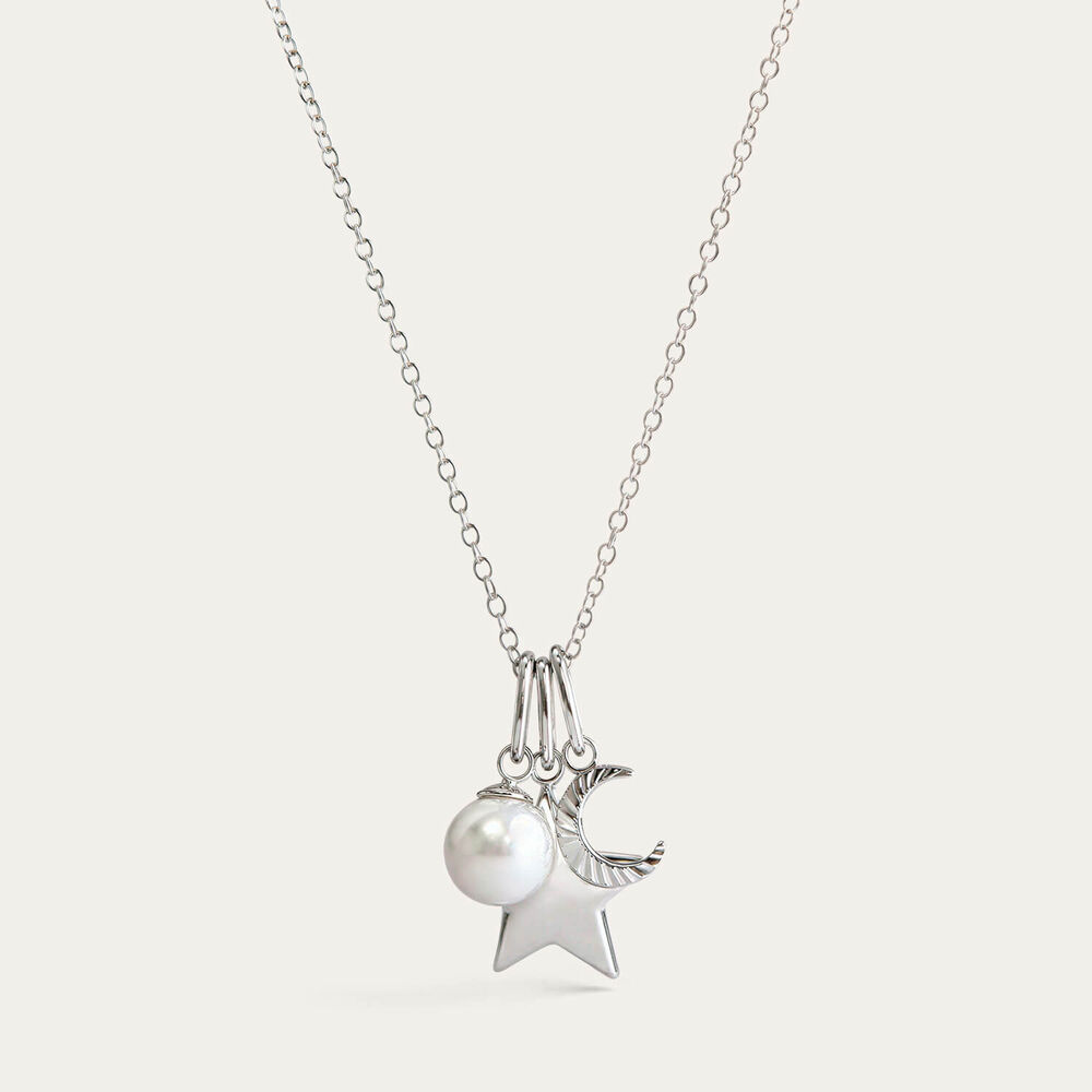 Sterling Silver Star & Moon & Pearl Pendant