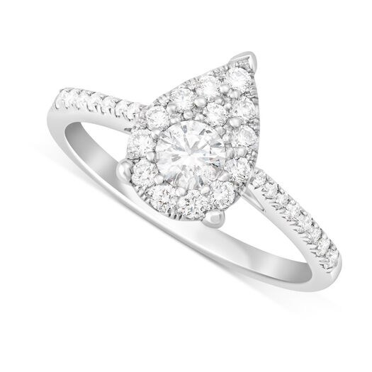 9ct White Gold 0.49ct Diamond Pear Cluster & Shoulders Ring