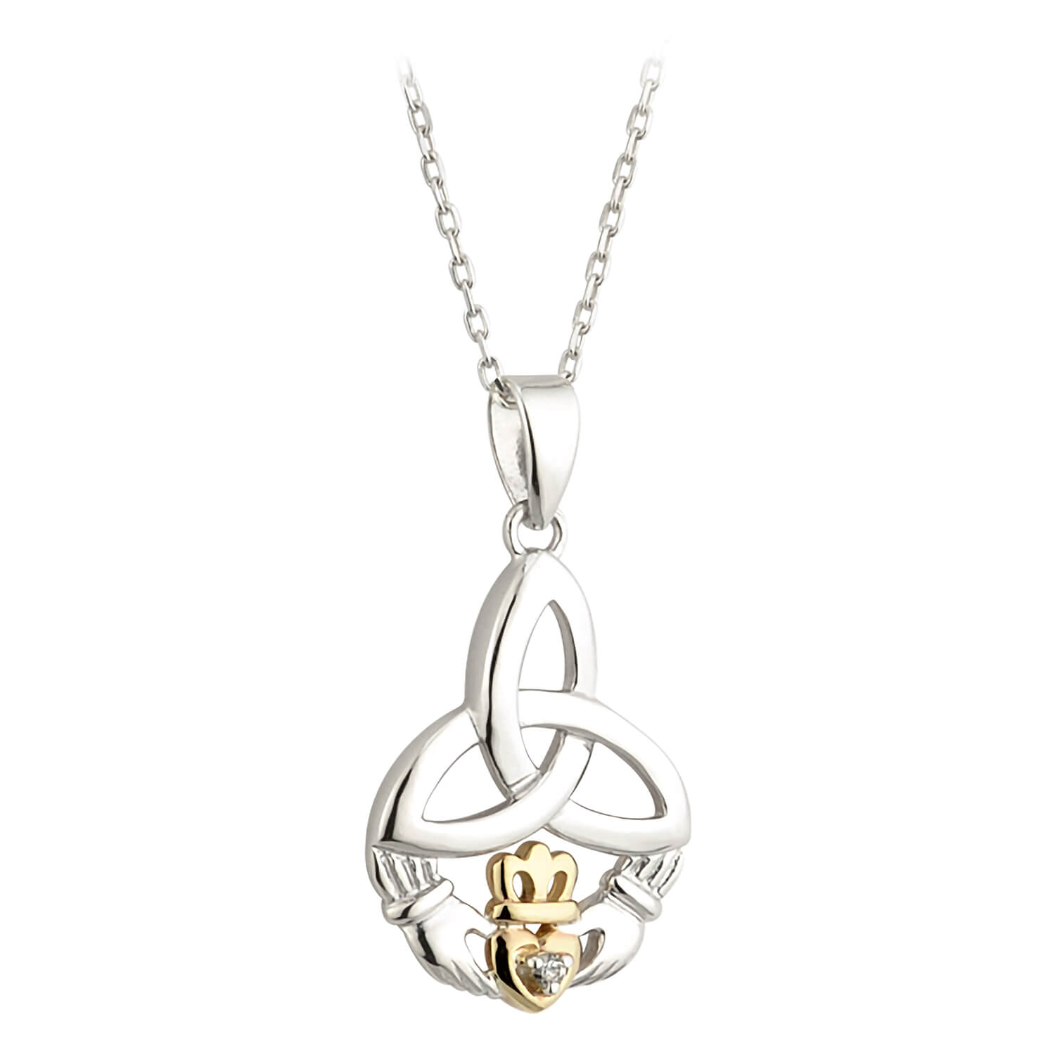Sterling Silver and 9ct Yellow Gold Diamond Trinity Knot Pendant