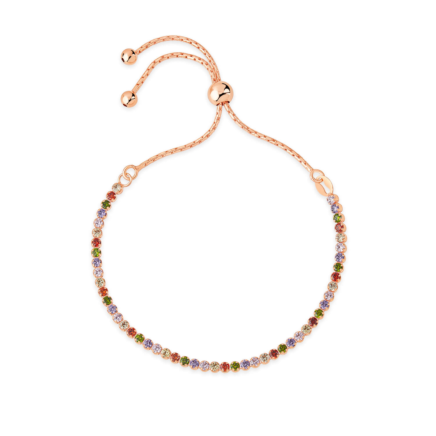 Sterling Silver & Rose Gold Plated Multi Colour Stone Bolo Bracelet