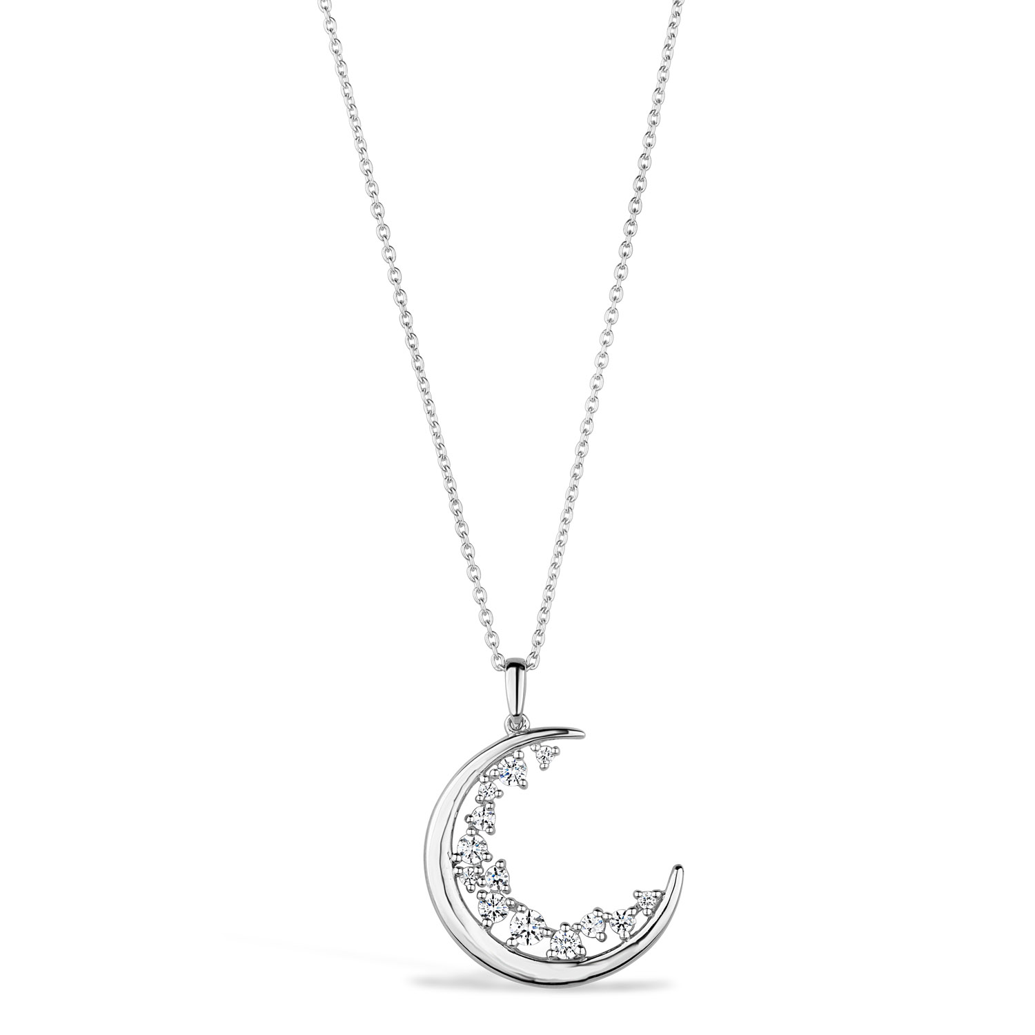 Sterling Silver Cubic Zirconia Half Moon Pendant (Chain Included)