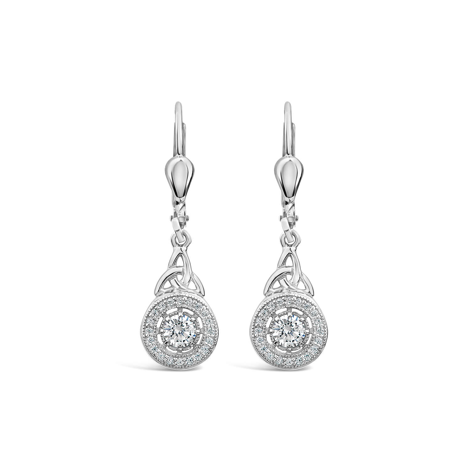 Silver Cluster Cubic Zirconia Trinity Knot Drop Earrings
