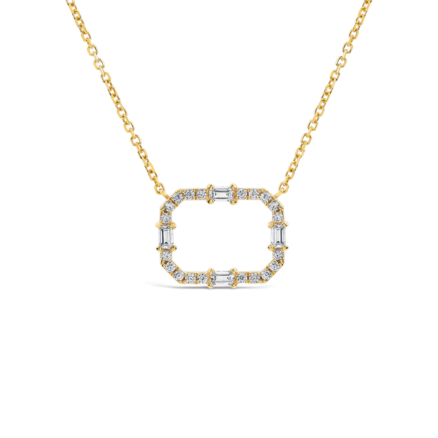 9ct Yellow Gold Open Rectangular Baguette & Round Cubic Zirconia Pendant