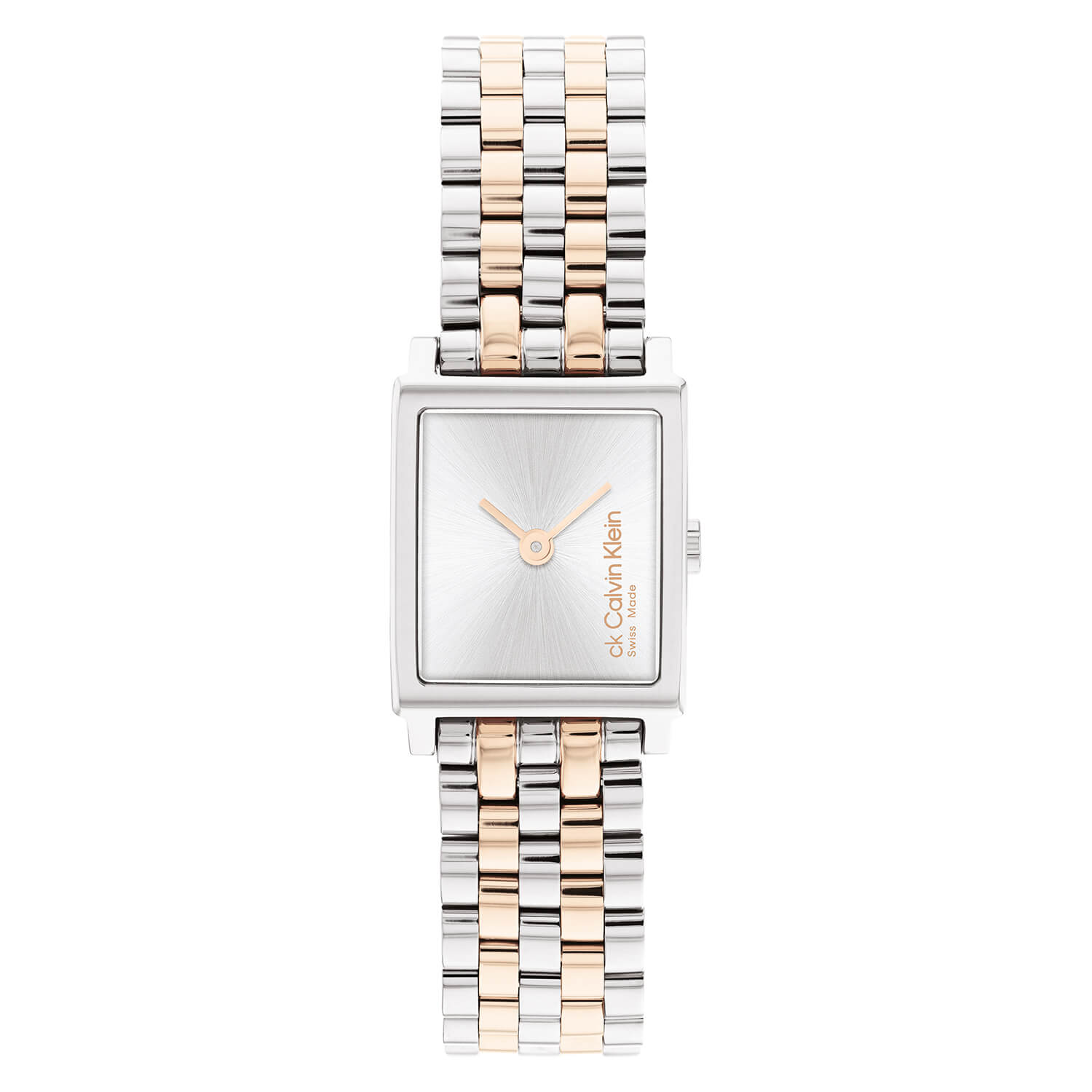 Calvin Klein Timeless Elongated 20.5mm Silver Dial Steel & Rose Gold IP Bracelet Watch