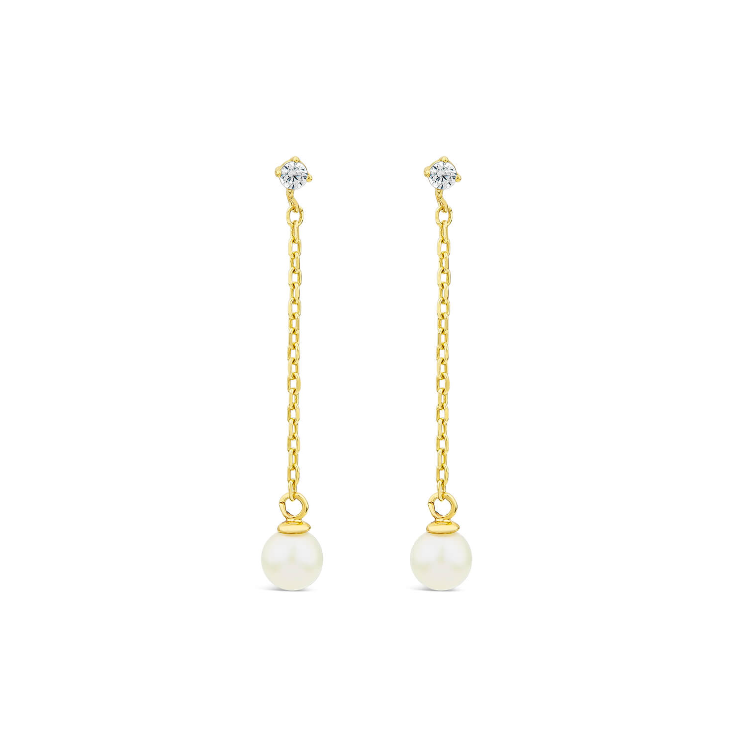 9ct Yellow Gold Cubic Zirconia Top & Chain Pearl Drop Earrings